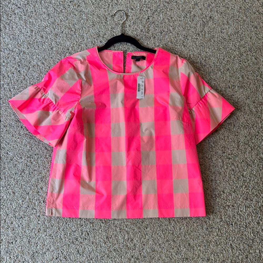 J. Crew Pink and Cream Checkered Blouse